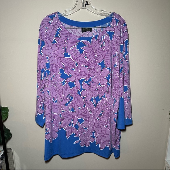 Bob Mackie Artsy Tropical Floral Blouse 3X - Picture 1 of 14